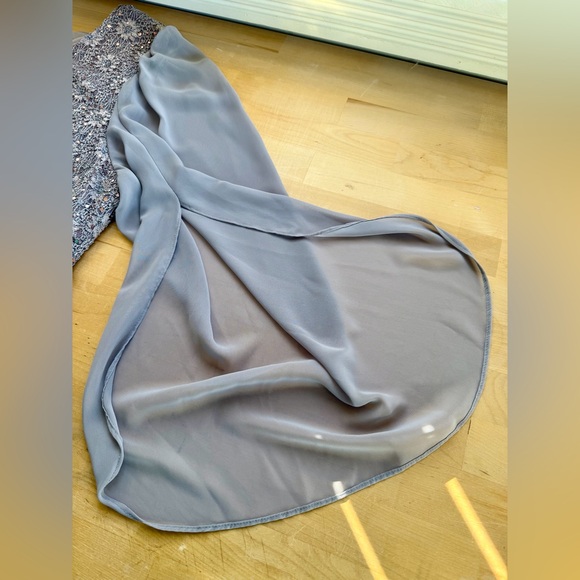 Macy’s Connected Dress 20W Rosegold Gray Sequin Lace Overlay Stretch Cape Sleeve - Picture 6 of 10